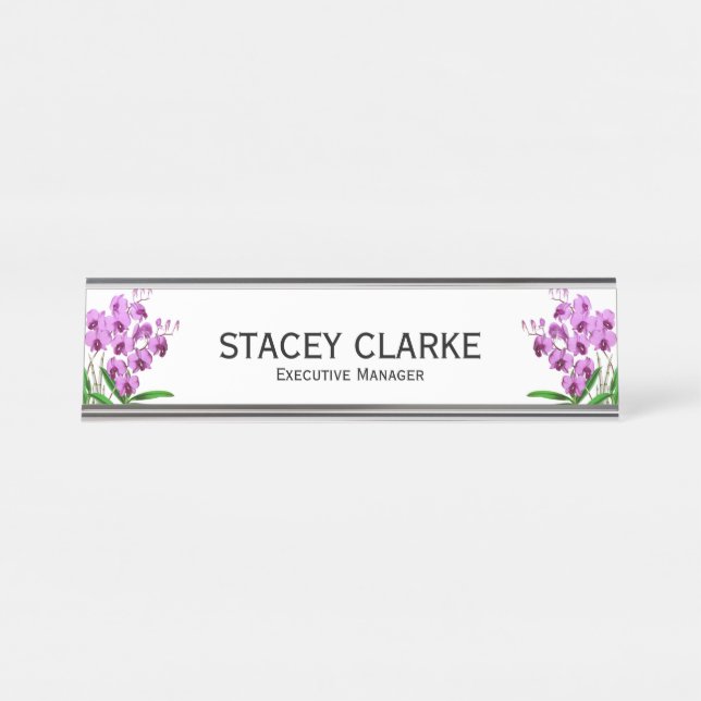 Elegant Purple Orchid Flower General Manager Desk Name Plate (Front)
