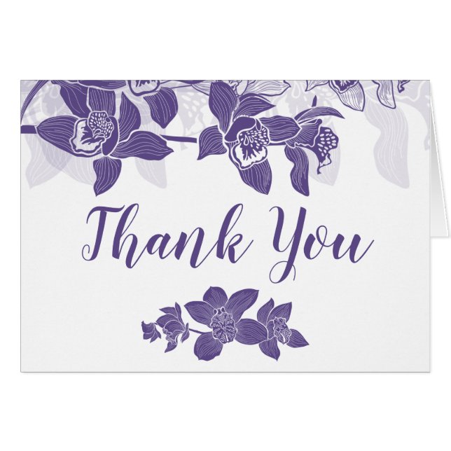 Elegant Purple Orchids Floral Thank You Card (Front Horizontal)