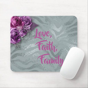 Elegant Purple Orchids Love, Faith, Family Mouse Pad