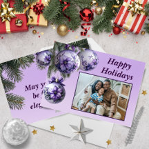 Elegant Purple Ornament Holiday Photo Card