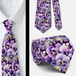 Elegant Purple Pansies Pansy Floral Neck Ties
