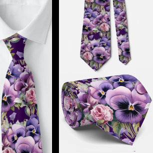 Elegant Purple Pansies Pansy Floral Neck Ties