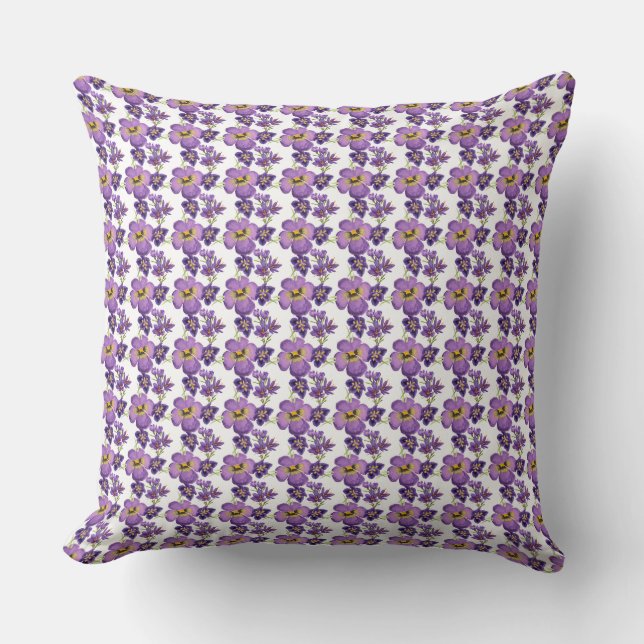 Elegant Purple Pansy Botanical Pattern Throw  Pillow (Front)