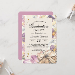 Elegant Purple & Pansy Floral Graduation Party Invitation
