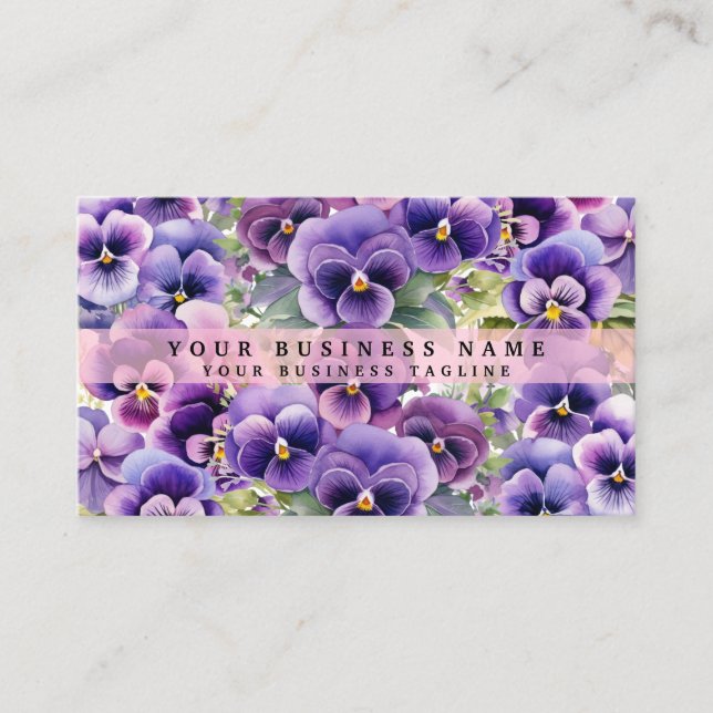 Elegant Purple Pansy Flowers Business Cards (Front)