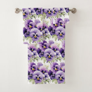 Elegant Purple Pansy Pansies Floral Towel Set