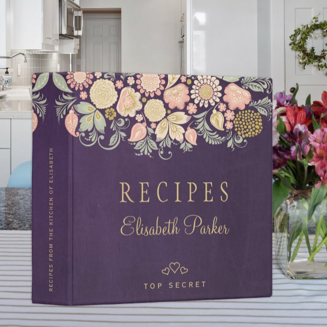 Elegant purple peach floral cookbook recipes binder (Creator Uploaded)