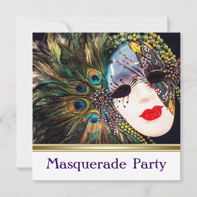 Elegant Purple Peacock Masquerade Party Invitation (Front)