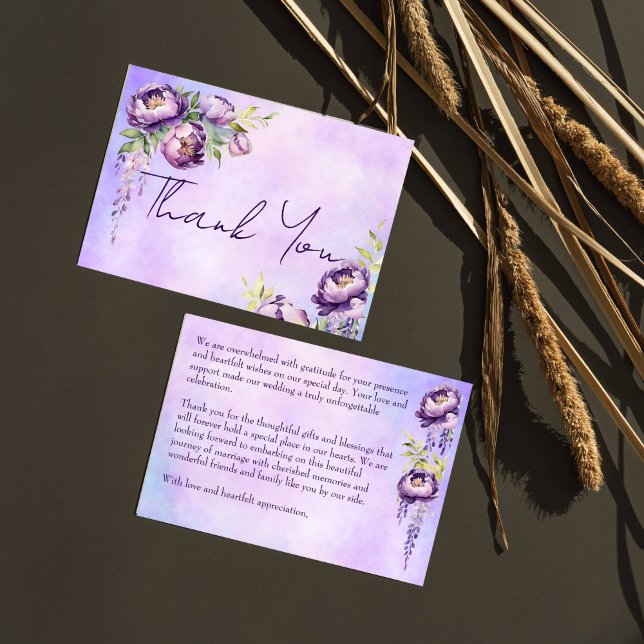 Elegant purple peonies lilac wisteria  thank you (Elegant purple peonies lilac wisteria thank you card bridal shower thank you wedding thank you card)