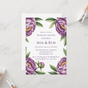 Elegant Purple Peony Floral Wedding Shower Invitation