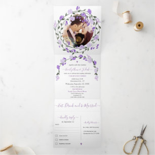 Elegant Purple Peony Floral Wedding Tri-Fold