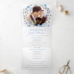 Elegant Purple Peony Floral Wedding   Tri-Fold Invitation