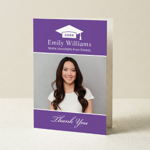 Elegant Purple Personalized Graduation Photo Thank You Card
