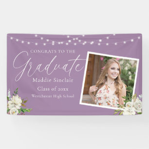 Elegant Purple Photo Floral Graduation Banner