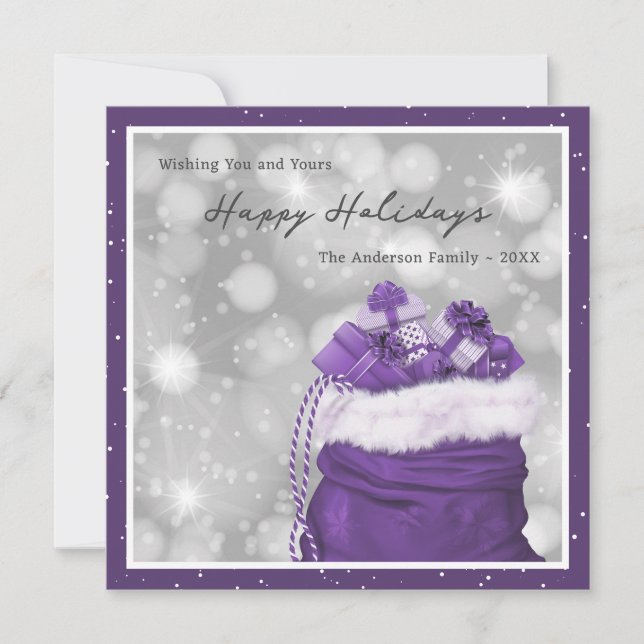 Elegant Purple Photo Happy Holidays Card (Front)
