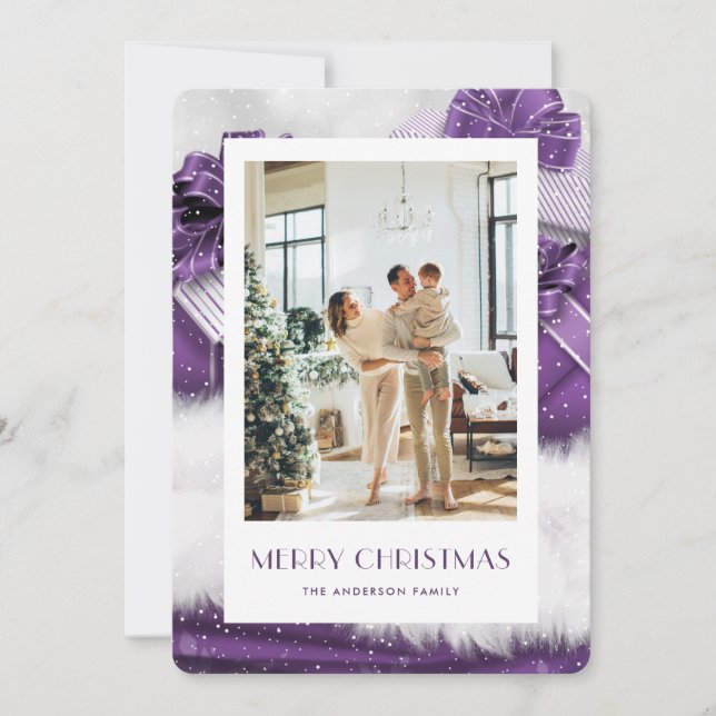 Elegant Purple Photo Merry Christmas Card (Front)