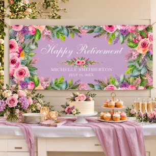 Elegant Purple Pink Floral Happy Retirement Banner