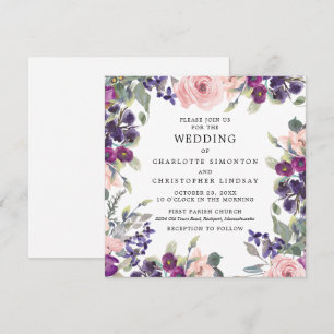 Elegant Purple Pink Floral Square Wedding Invitation