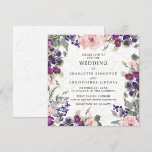 Elegant Purple Pink Floral Square Wedding Invitation