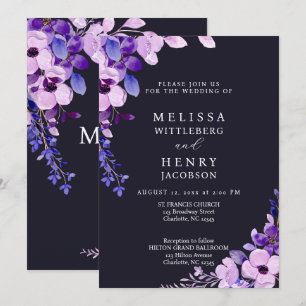Elegant Purple Pink Flower Wedding Invitation