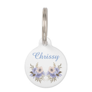 Elegant Purple & Pink Flowers Personalized Pet Tag