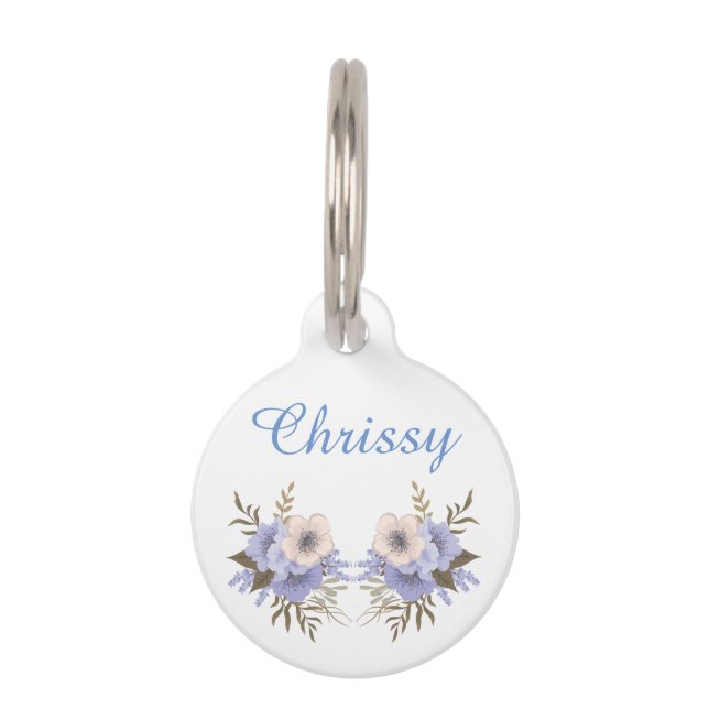 Elegant Purple & Pink Flowers Personalized Pet Tag (Front)