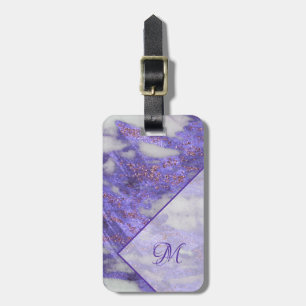 Elegant Purple Pink Glitter Geometric Monogram Luggage Tag