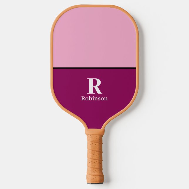 Elegant Purple & Pink Monogrammed Modern Script Pickleball Paddle (Front)