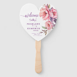 Elegant Purple Pink Rose Peony  Wedding Program Hand Fan