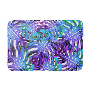 Elegant Purple Pink Tropical Leaf Pattern Bath Mat