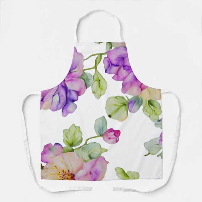 Elegant purple pink watercolor florals apron (Front)