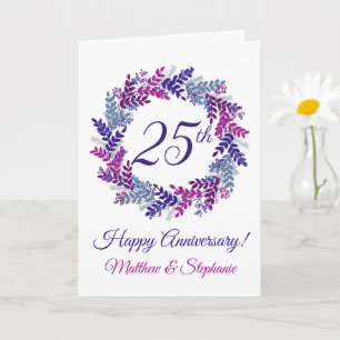 Elegant Purple Pink Wreath 25th Anniversary Card