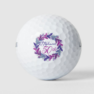 Elegant Purple Pink Wreath 50th Birthday Golf Balls
