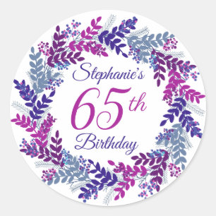Elegant Purple Pink Wreath 65th Birthday Classic Round Sticker