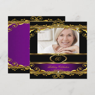 Elegant Purple Plum Black Gold 60th Birthday Party Invitation