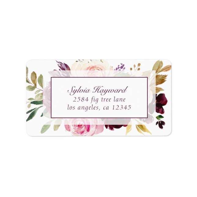 Elegant Purple Plum Floral Business Return Address Label (Front)