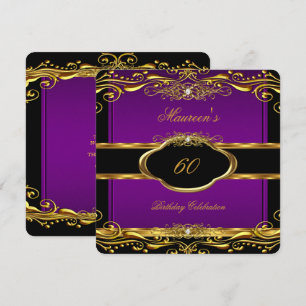 Elegant Purple Plum Gold 60th Birthday Party 3 Invitation