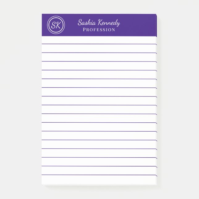 Elegant Purple Professional Monogram Business Post-it Notes (Front)