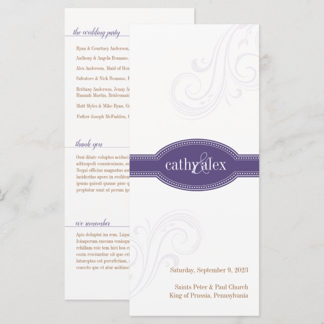 Elegant Purple Program, Caroline Wedding (Front/Back)