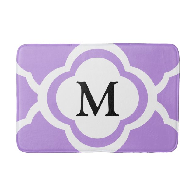 Elegant Purple Quatrefoil Monogram Bath Mat (Front)