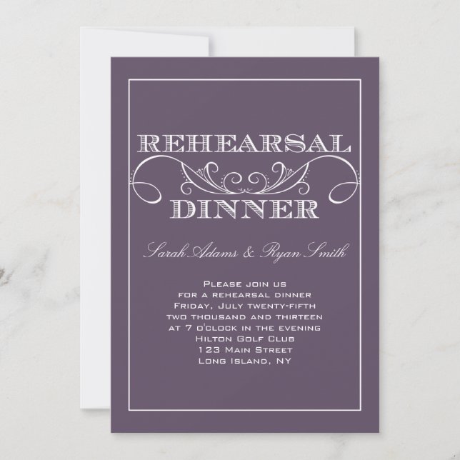 Elegant Purple Rehearsal Dinner Invitation (Front)