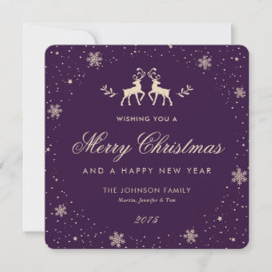 Elegant Purple Reindeer Snowflake Holiday Card