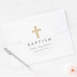 Elegant Purple Religious Cross Baptism Classic Round Sticker