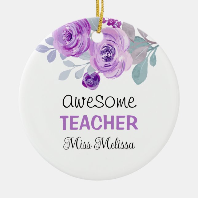 Elegant Purple Rose Awesome Teacher Gift  Ceramic Ornament (Front)