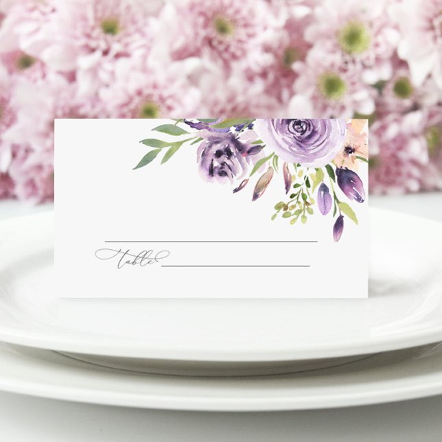 Elegant Purple Rose Floral Wedding  Place Card (Creator Uploaded)