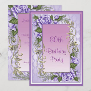 Elegant Purple Rose Framed 80th Birthday Invitation