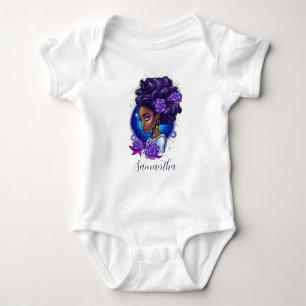 Elegant Purple Roses Afro Woman Baby Bodysuit
