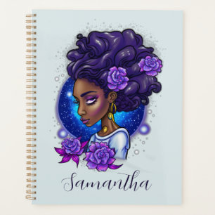 Elegant Purple Roses Afro Woman Planner