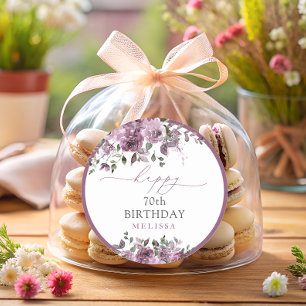 Elegant Purple Roses Any Age Birthday Party  Classic Round Sticker