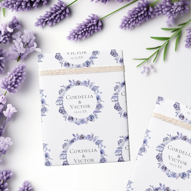 Elegant Purple Roses Floral Personalized Wedding Wrapping Paper (Creator Uploaded)